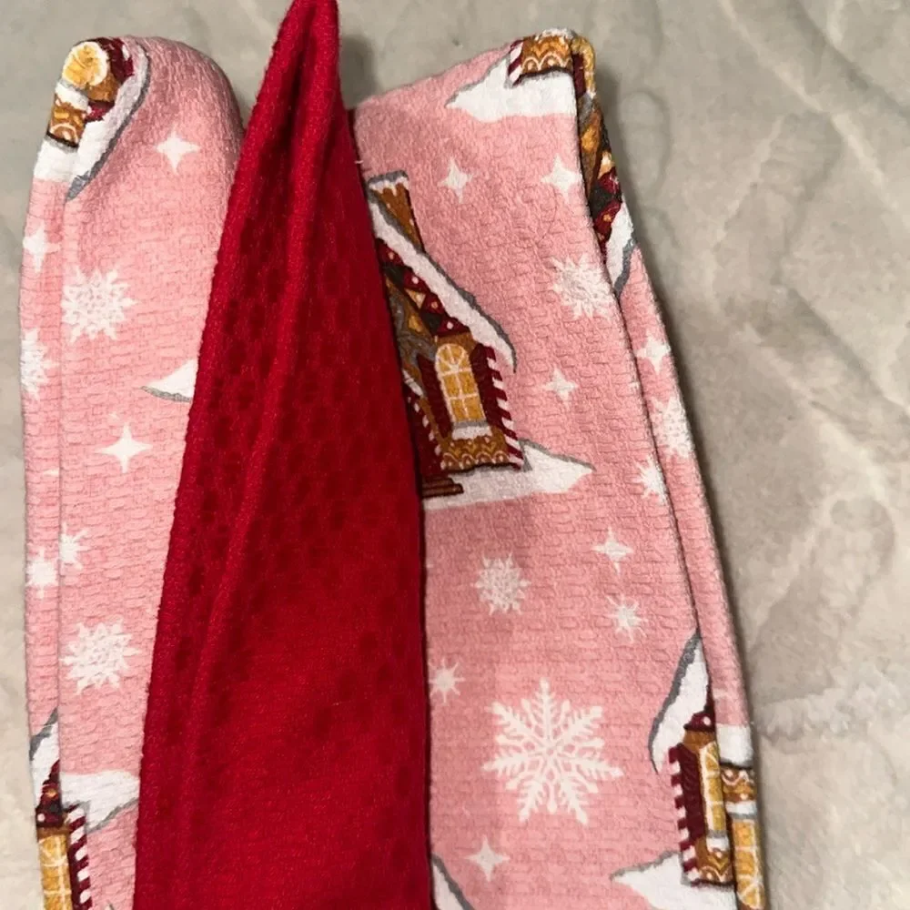 Martha Stewart 3 Cotton Pink Red White Christmas Homes Kitchen Tea Towels